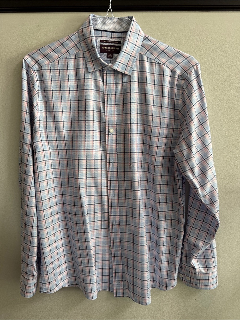 Johnston & Murphy Men’s Blue and Pink Plaid Dress Shirt